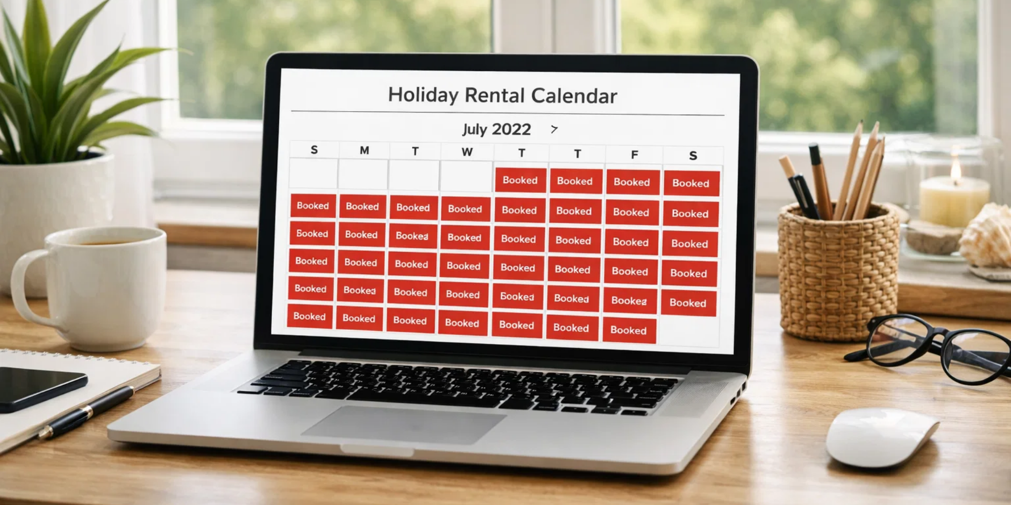 Fully booked holiday rental calendar during peak season in Marbella