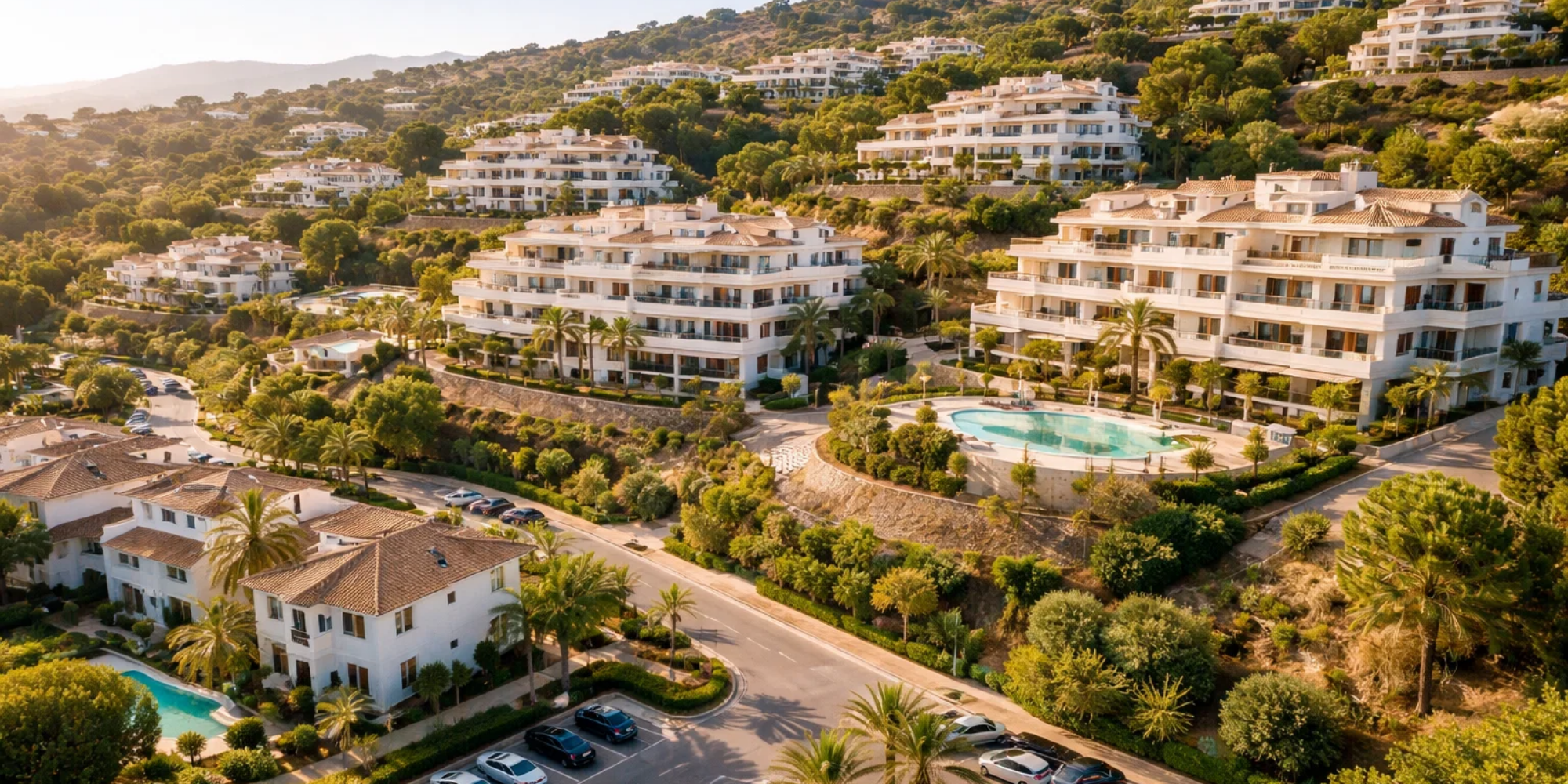 Residential area in Marbella showing access roads and parking