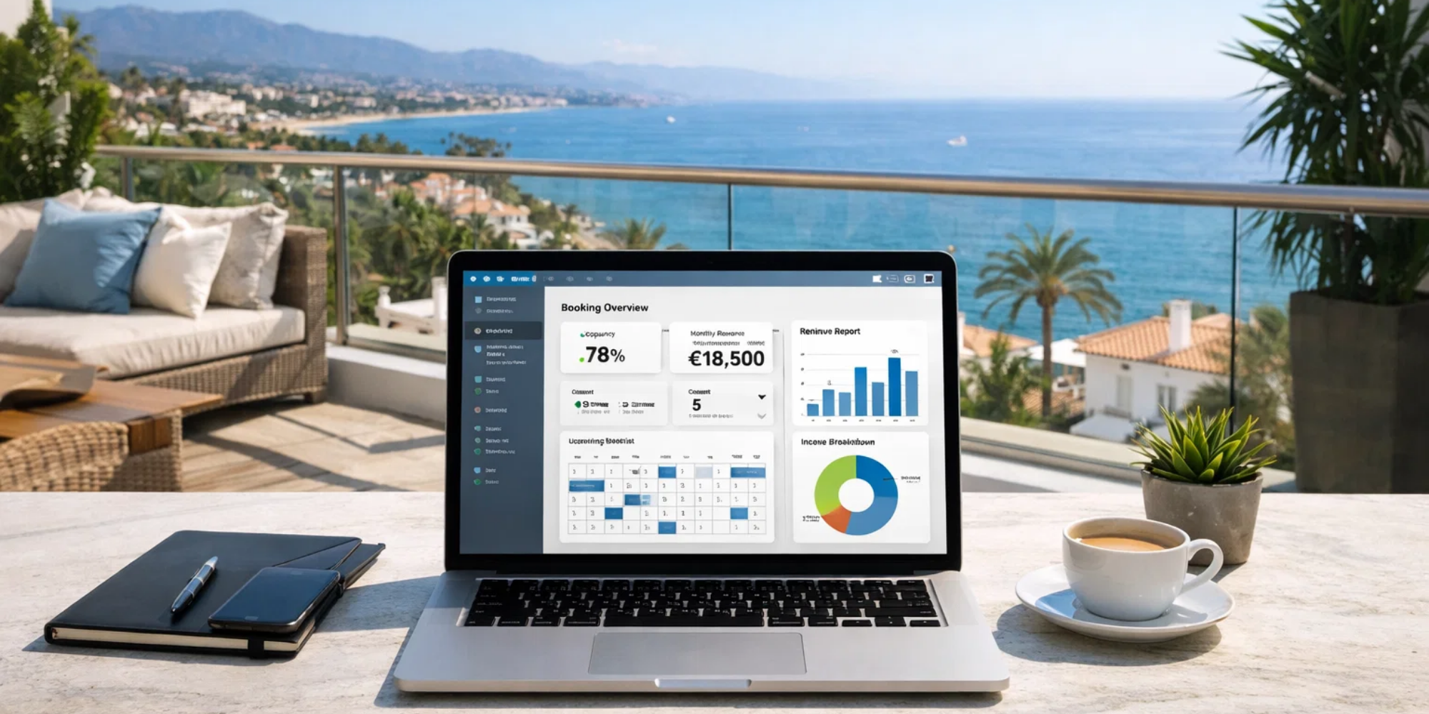 Professional holiday rental management team handling financial records in Marbella