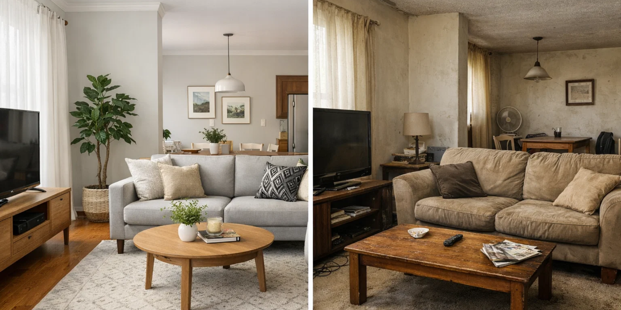 Difference between well-maintained and poorly maintained holiday rental interiors