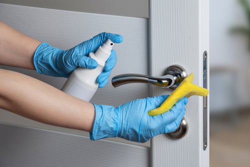 using antiseptic on door handles